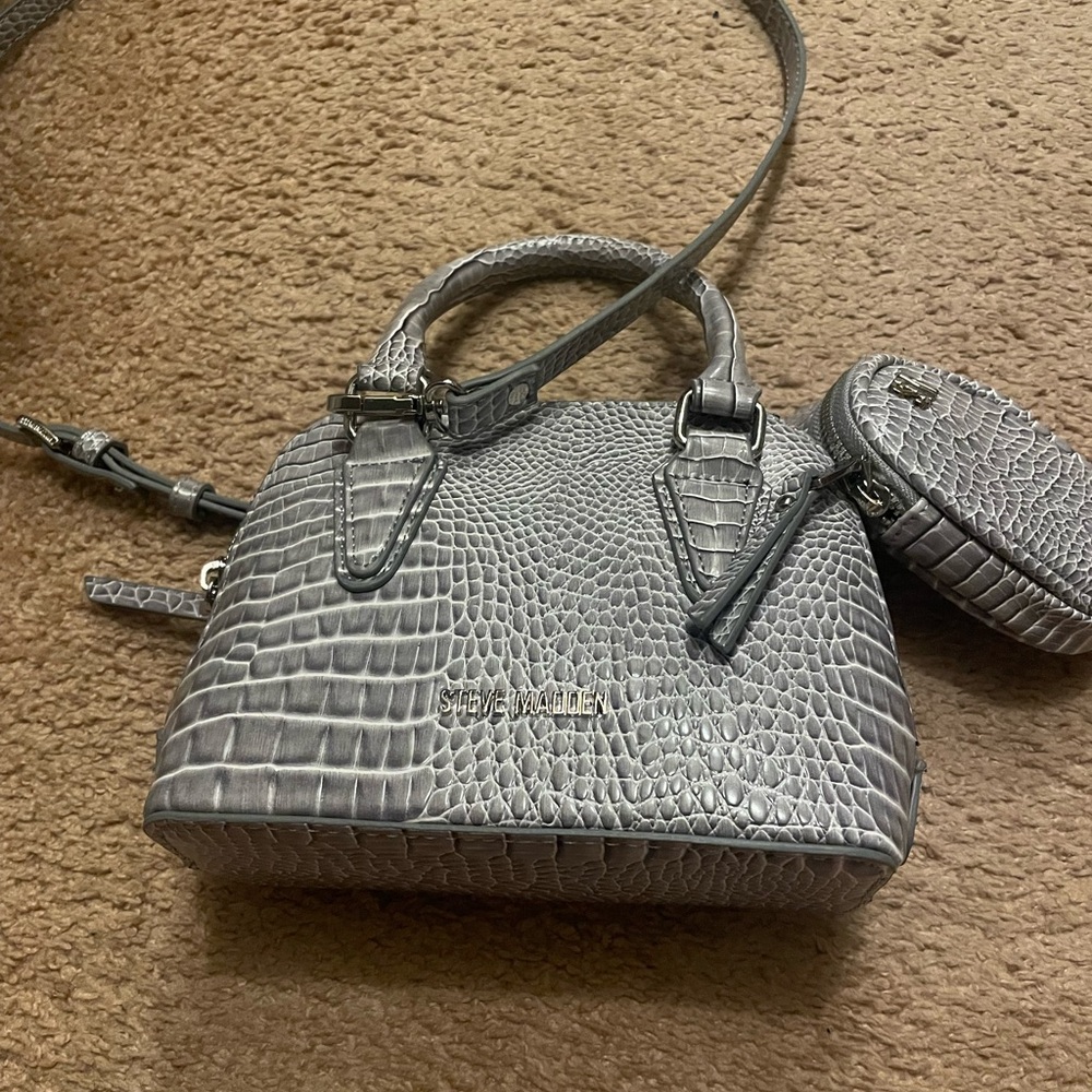 Steve Madden Silver Croc-Embossed Satchel